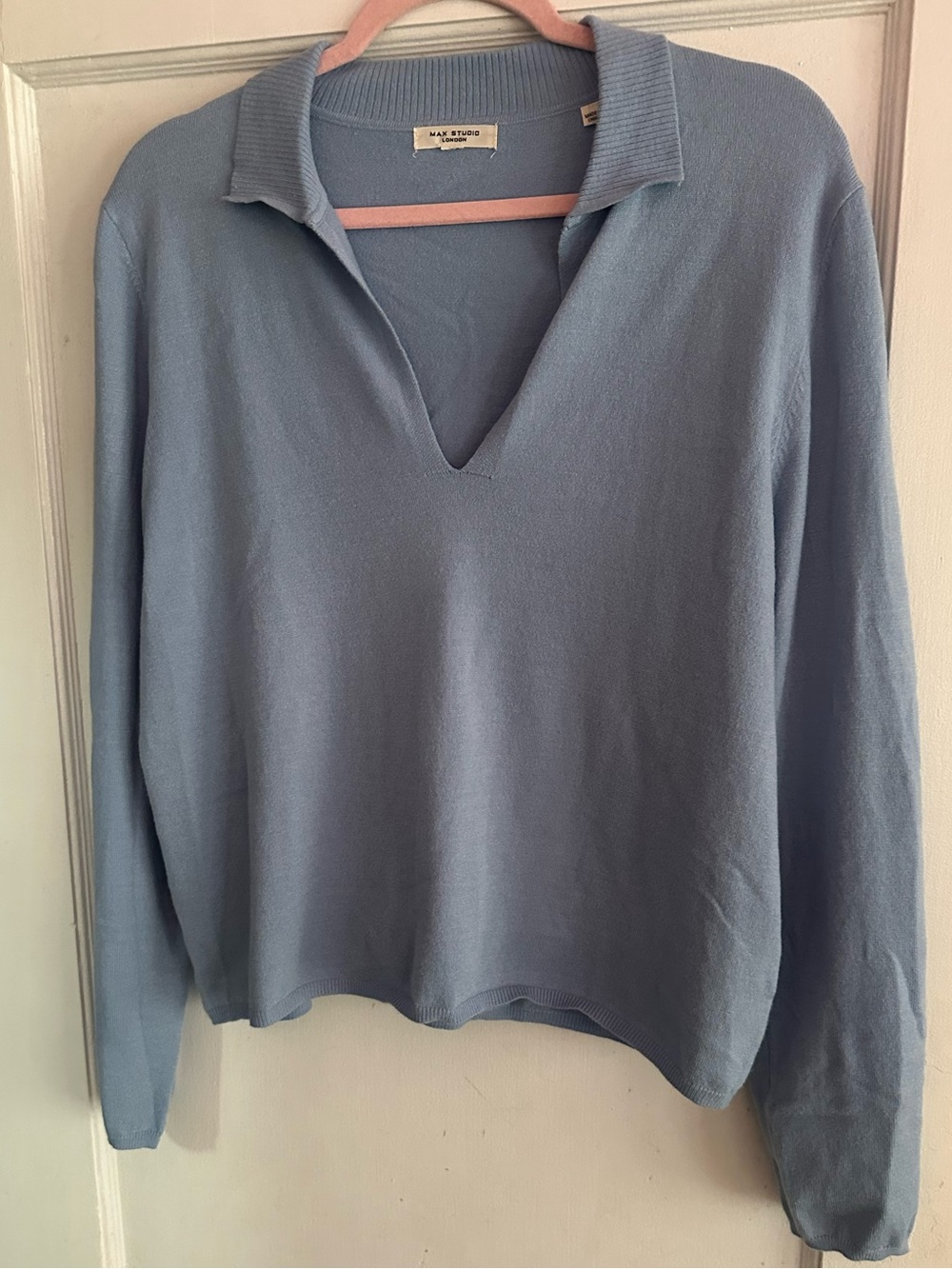 Max Studio soft blue polo sweater